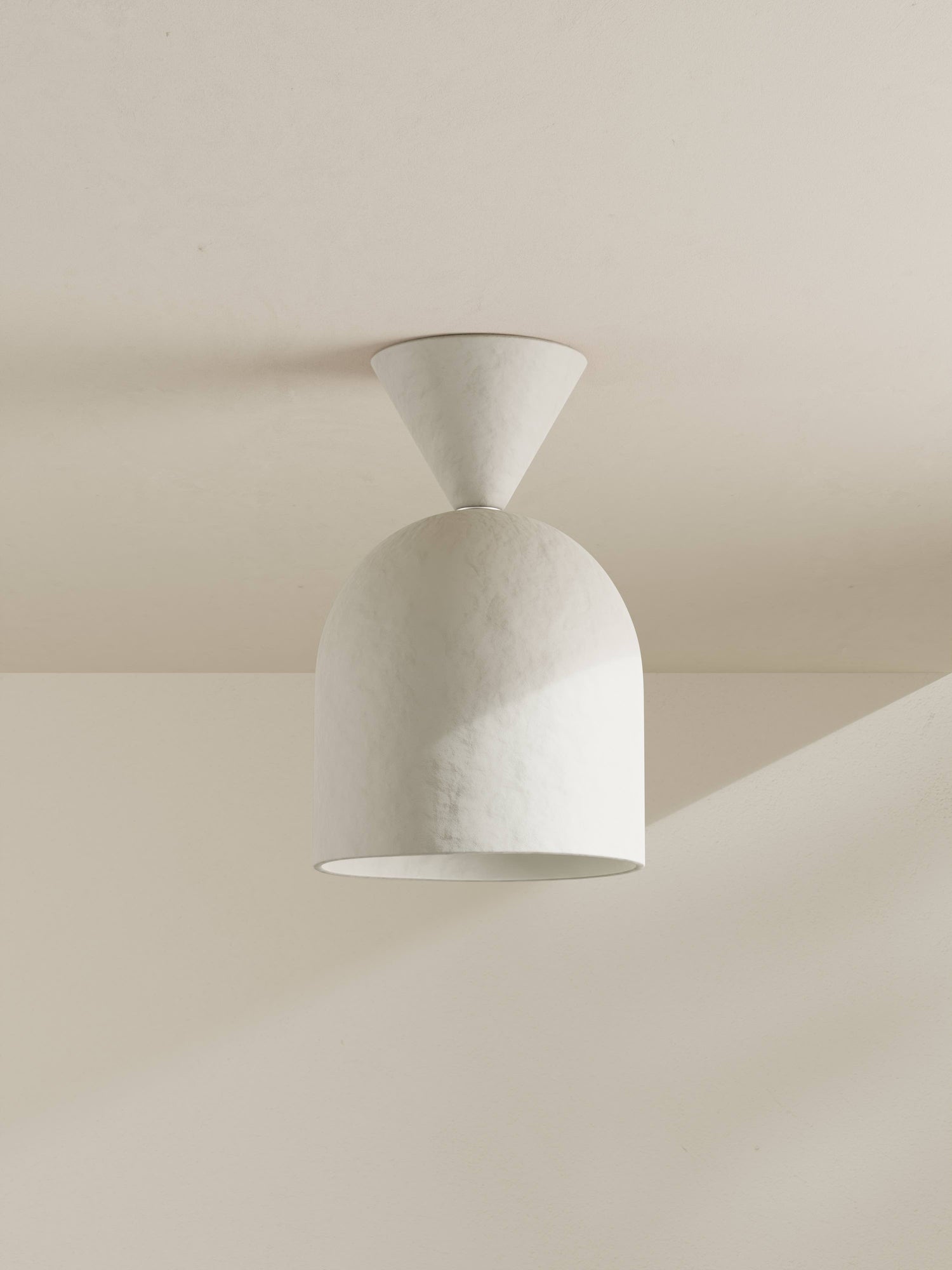 Bell Surface Mount ceiling light made for 8 Holland Street, crafted from hand-painted paper pulp in chalk white