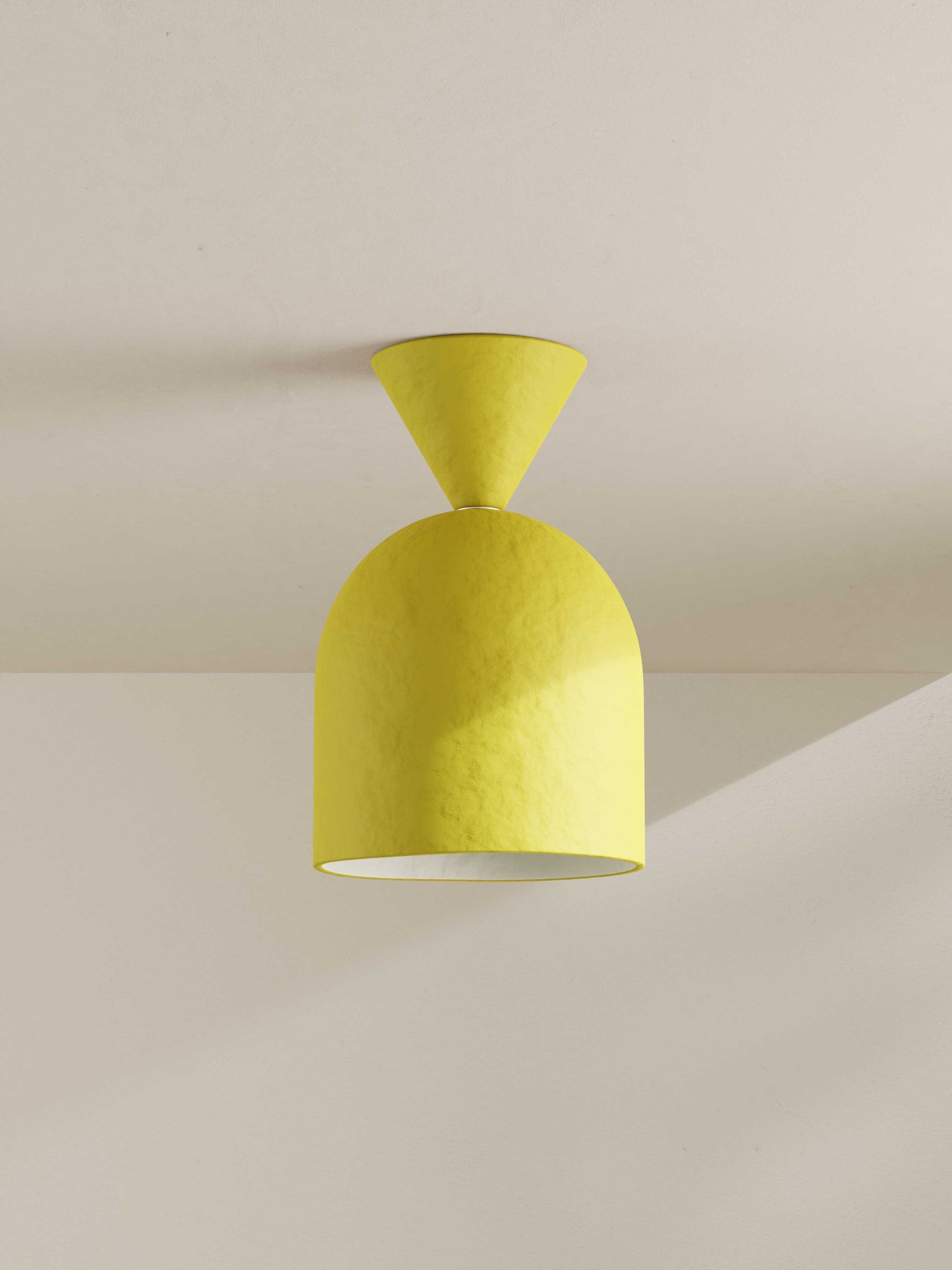 Bell Surface Mount ceiling light made of paper pulp and hand-painted in bright yellow
