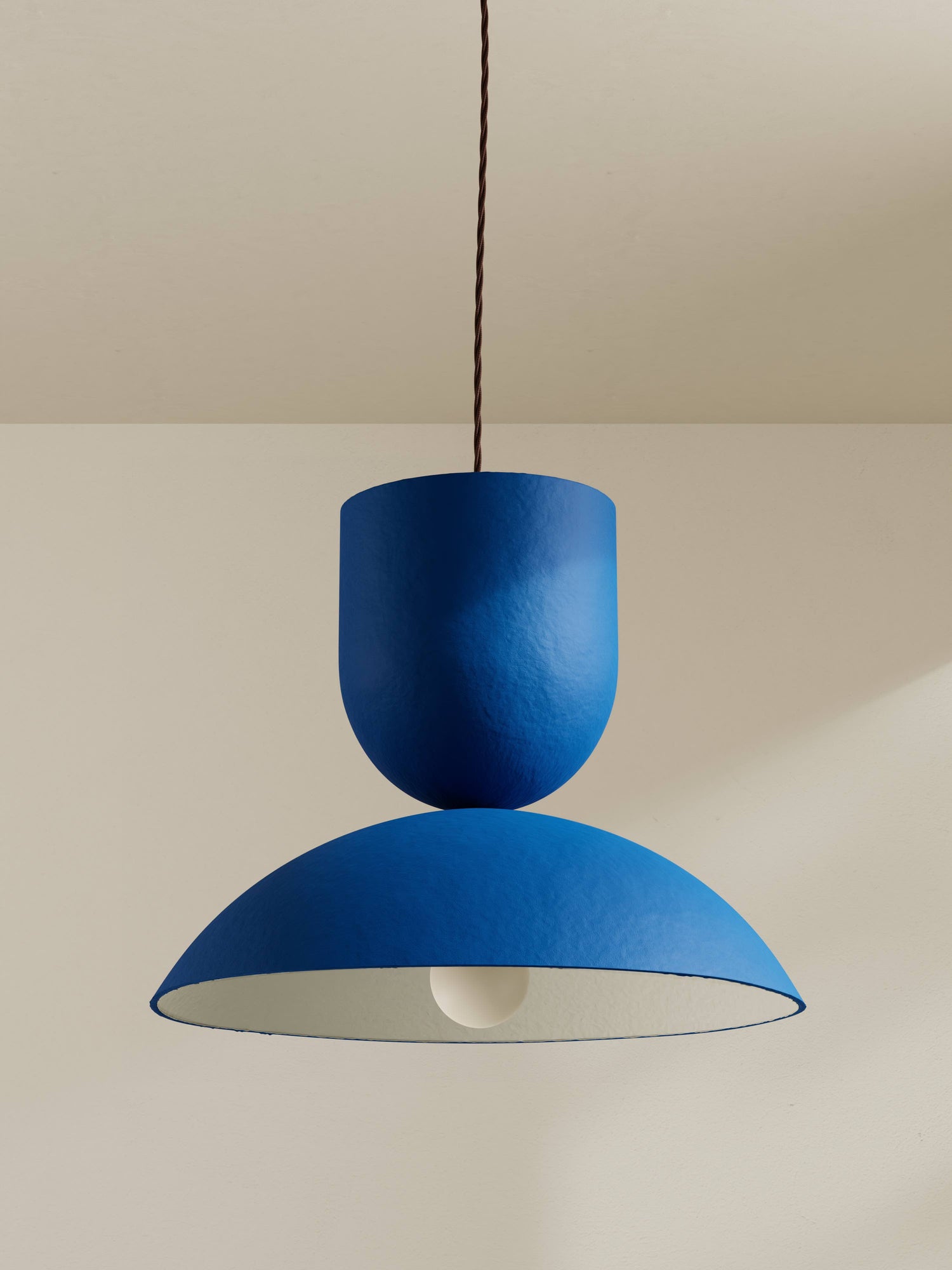 Buoy pendant, large ceiling light made for 8 Holland Street, hand-painted paper pulp in cobalt blue